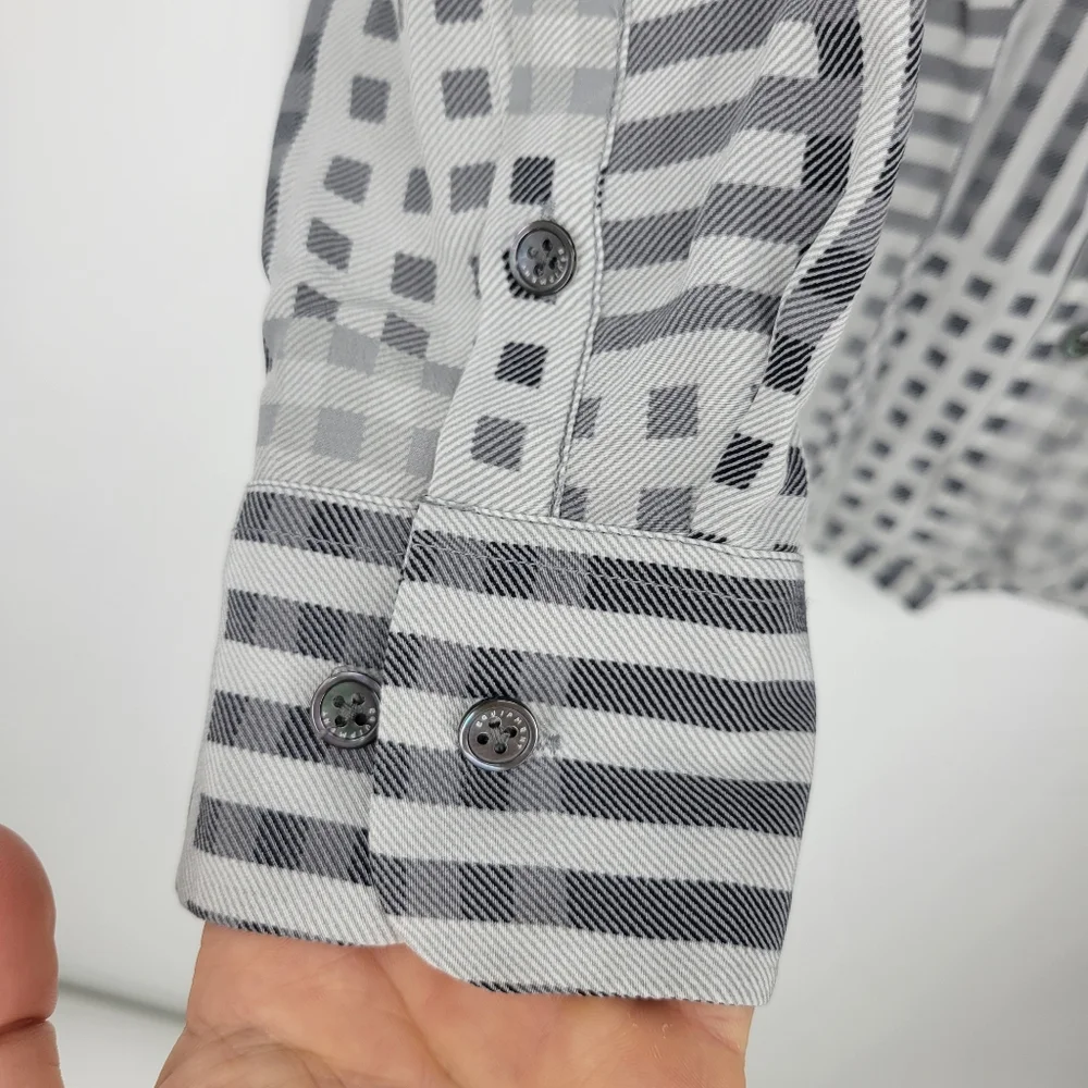 Equipment Femme silk button down shirt blouse top grey modern print geometric - Picture 6 of 8